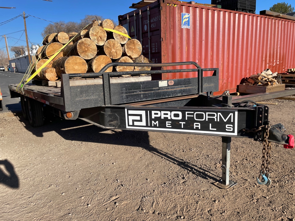 Pro Form Metals branded flatbed trailer at the Reno shop