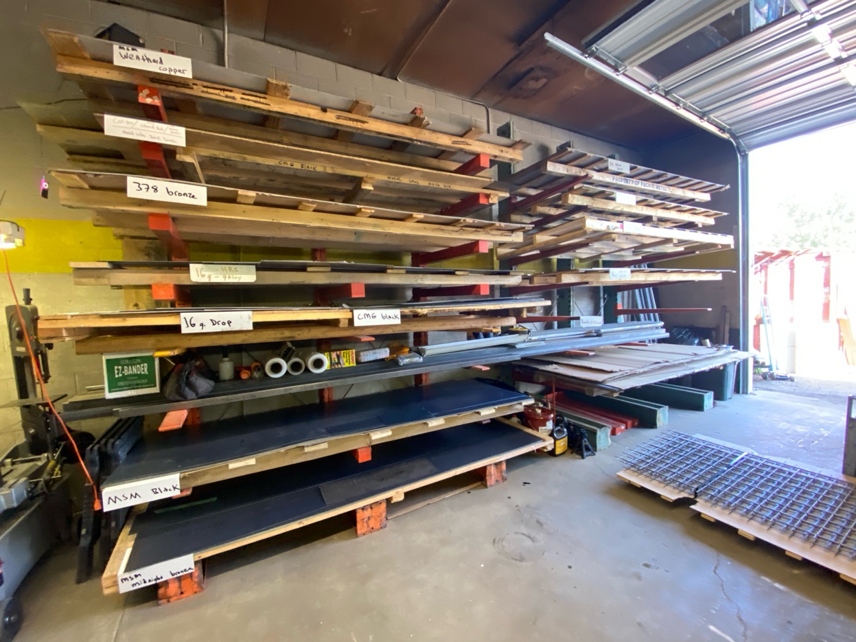 Metal sheet inventory organized by gauge and color